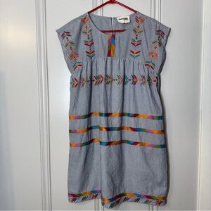 Savanna Jane Small Cotton Blend Embroidery Blue White Stripe‎ Dress Pockets M
